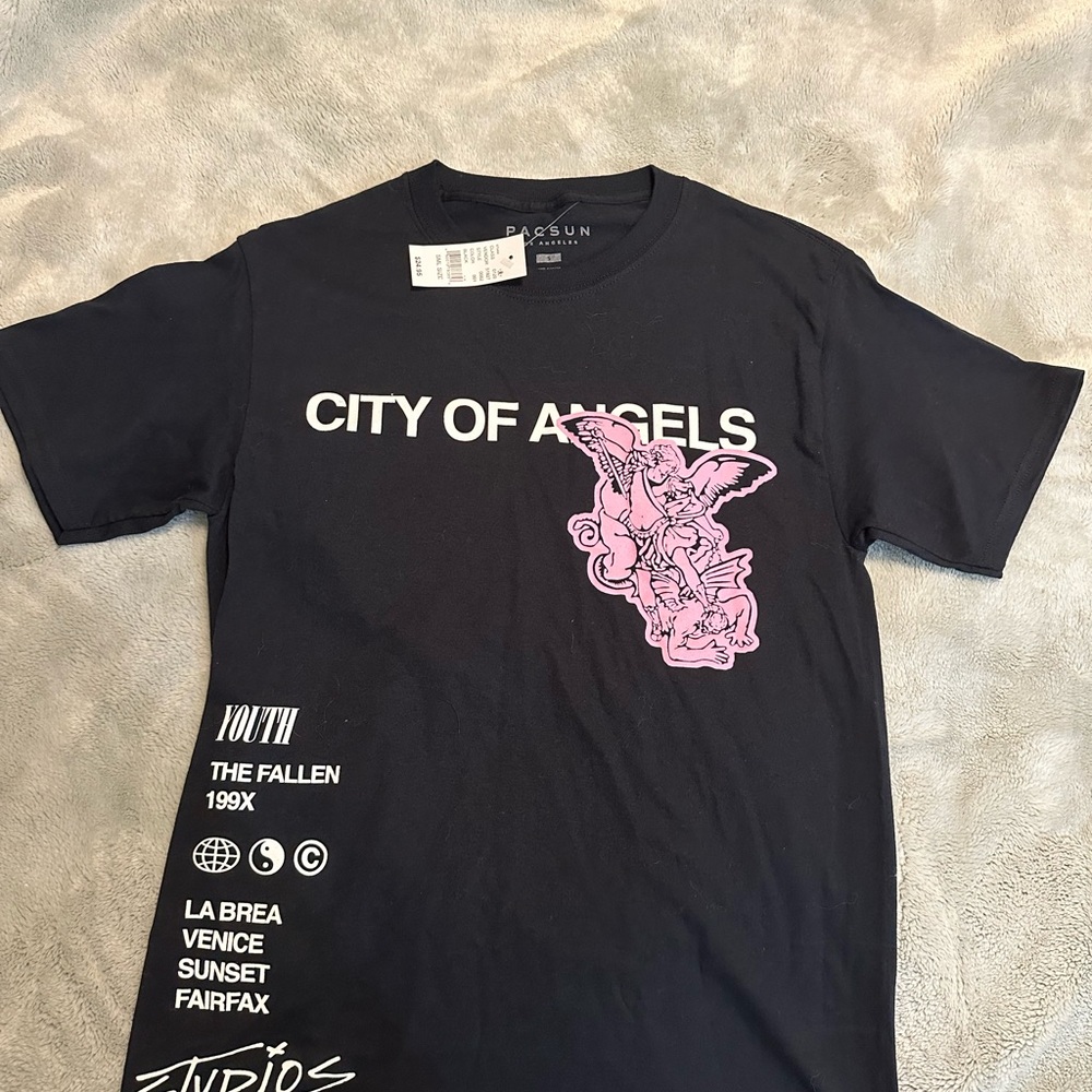 PacSun Black and Pink Angel Graphic Tee BNWT